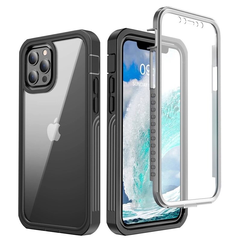 Premium Full Protection Case iPhone 12/12 Pro Black - Heldekkende deksel med herdet glass skjermbeskyttelse