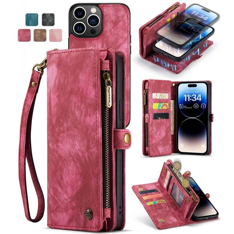 CaseMe Multi-slot Lommeboksetui iPhone 12 Pro Max Rød - Mobildeksel med ekstra mange kortplasser - Kortholder
