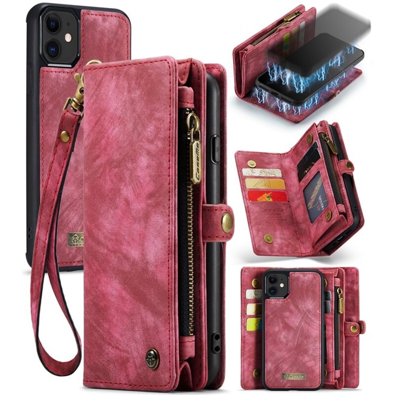 CaseMe Multi-slot Lommeboksetui iPhone 12 Mini Rød - Mobildeksel med ekstra mange kortplasser - Kortholder