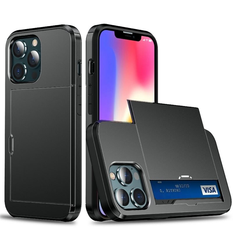 Deksel Kortholder iPhone 13 Mini Svart - Deksel med innebygd kortholder