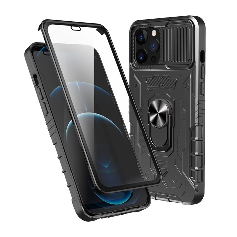 Tactical Full Protection Case iPhone 13 Pro Max Black - Robust tolagsdeksel med herdet glasskjerm, kamerabeskyttelse og fingerbøyle