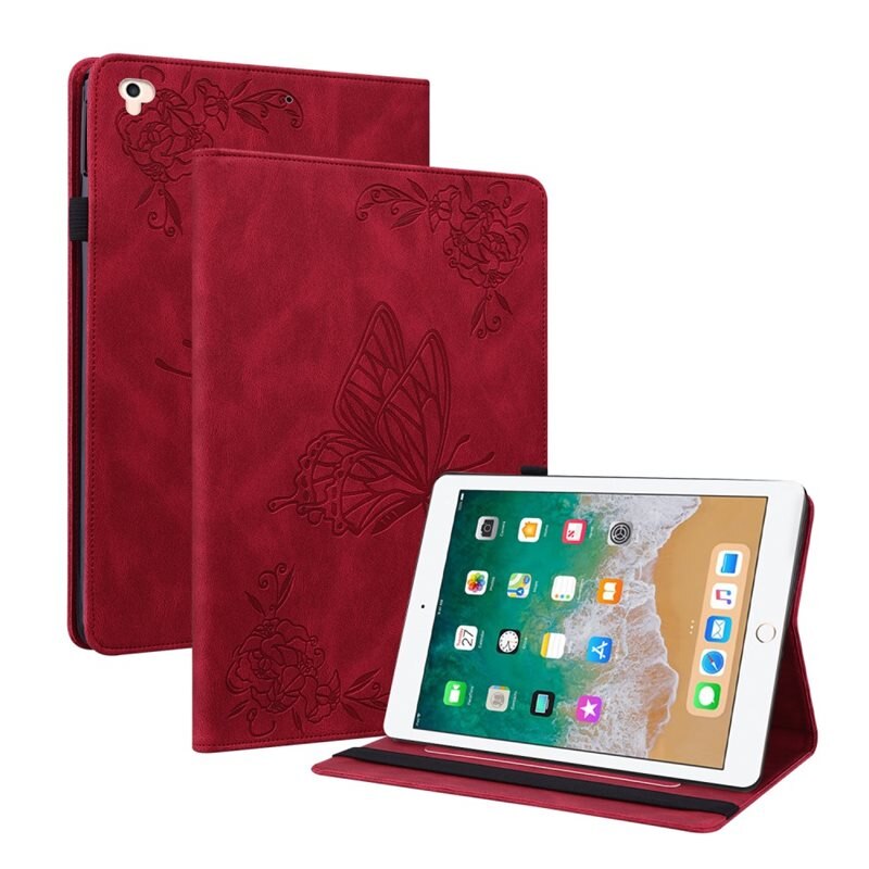 Lærveske Sommerfugler Apple iPad Air 9.7 1st Gen (2013) Rød - Fint nettbrettfutteral med mønster