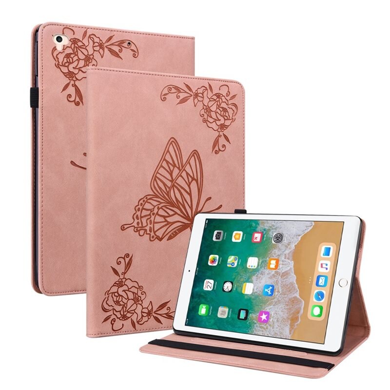 Lærveske Sommerfugler Apple iPad Air 9.7 1st Gen (2013) Rosa - Fint nettbrettfutteral med mønster