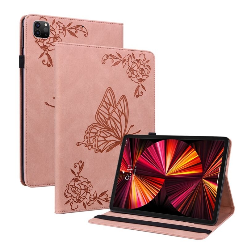Lærveske Sommerfugler Apple iPad Air 10.9 4th Gen (2020) Rosa - Fint nettbrettfutteral med mønster