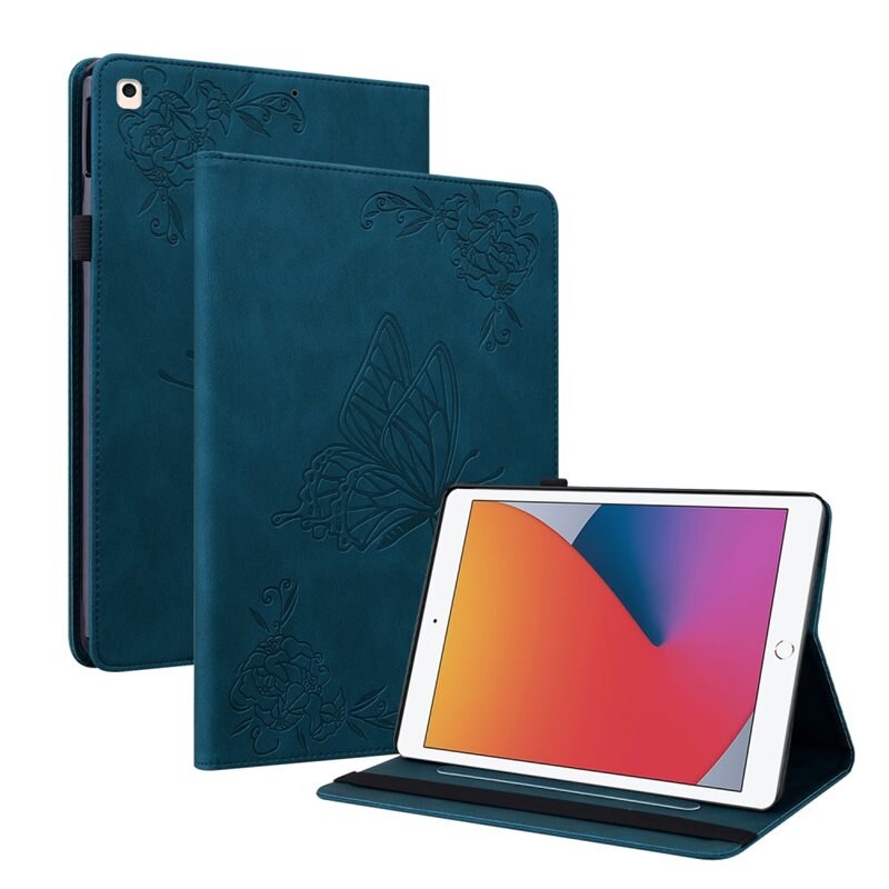 Lærveske Sommerfugler Apple iPad 10.2 9th Gen (2021) Blå - Fint nettbrettfutteral med mønster