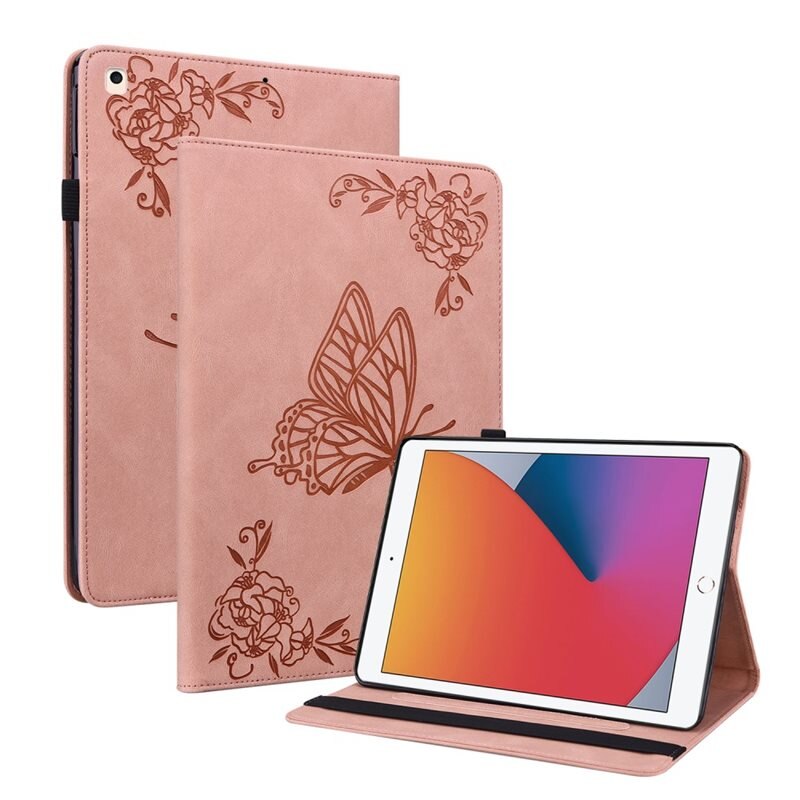 Lærveske Sommerfugler Apple iPad 10.2 8th Gen (2020) Rosa - Fint nettbrettfutteral med mønster