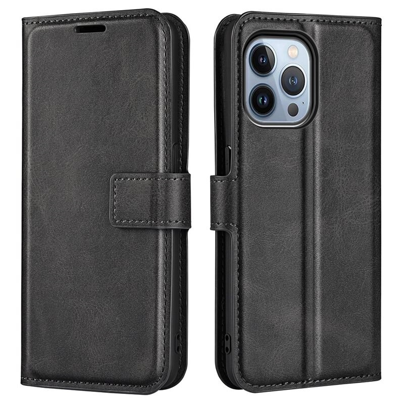 Leather Wallet iPhone 14 Pro Max Black - Lommebokdeksel - Etui