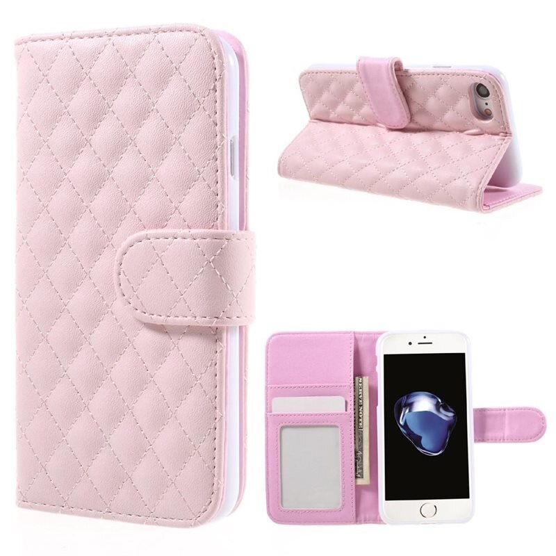 Lommebokdeksel iPhone SE (2022) Quilted rosa - Mobilveske med kortlomme og seddellomme.