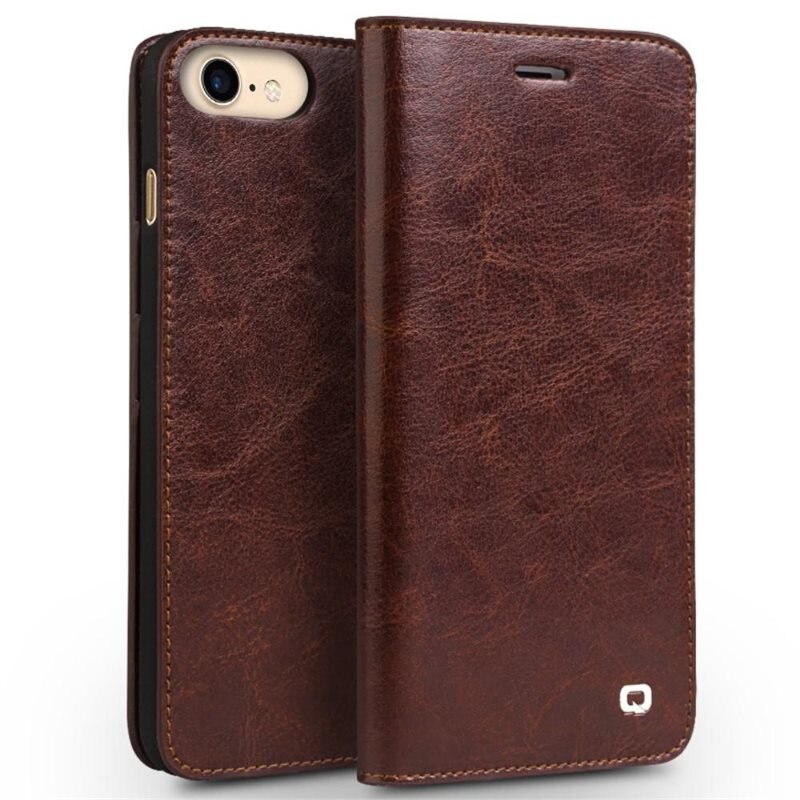 Qialino iPhone SE (2020) Leather Wallet Case Brown - Lommebokdeksel