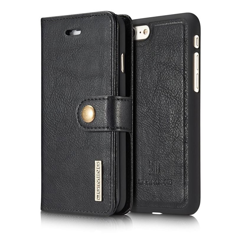 DG.MING Magnet Wallet iPhone 8 Black - Stilrent lær-etui med avtagbart magnetisk deksel