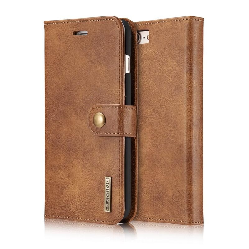 DG.MING Magnet Wallet iPhone 7 Plus/iPhone 8 Plus Cognac - Stilrent lær-etui med avtagbart magnetisk deksel