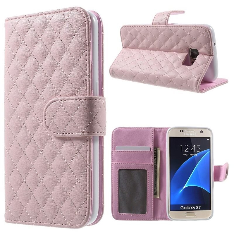 Lommebokdeksel Samsung Galaxy S7 Quilted rosa - Mobilveske med kortlomme og seddellomme.