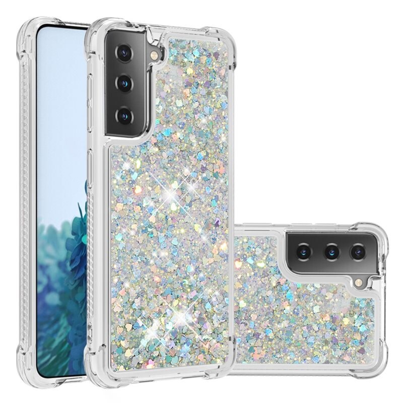 Glitter Powder TPU Case Samsung Galaxy S21 sølv - Mobildeksel