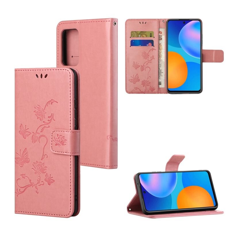 Lærveske Sommerfugler Samsung Galaxy A82 5G Rosa - Fint lommeboketui med mønster