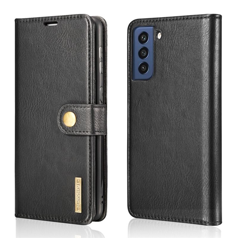 DG.MING Magnet Wallet Samsung Galaxy S21 FE Black - Stilrent lær-etui med avtagbart magnetisk deksel