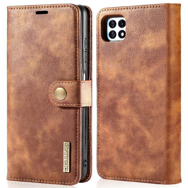 DG.MING Magnet Wallet Samsung Galaxy A22 5G Cognac - Stilrent lær-etui med avtagbart magnetisk deksel