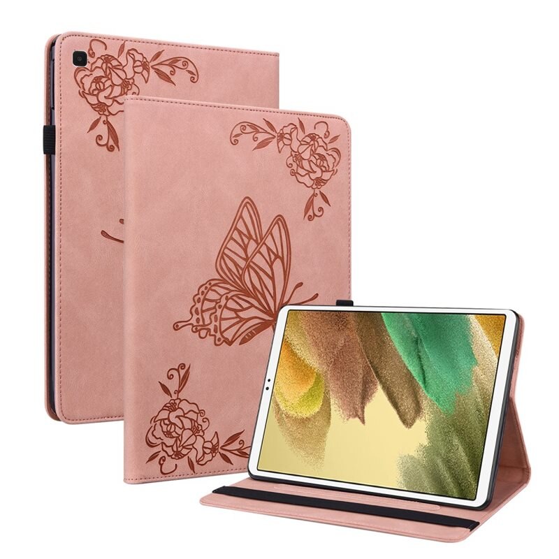 Lærveske Sommerfugler Samsung Galaxy Tab A7 Lite Lilla - Fint nettbrettfutteral med mønster