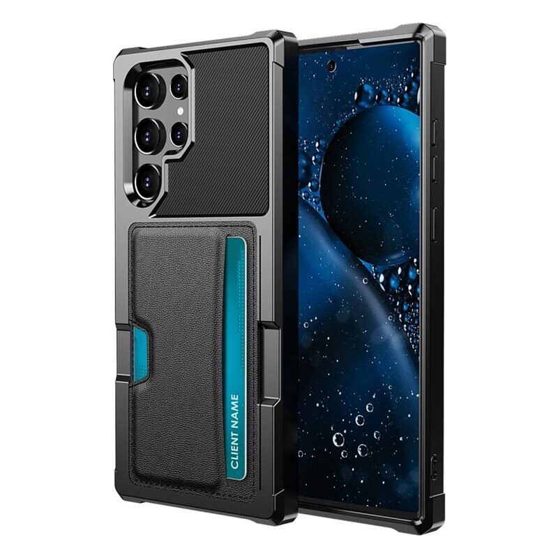 Tough Card Case Samsung Galaxy S22 Ultra svart - Ekstra støtsikkert deksel med lett tilgjengelig kortlomme for mobiltelefon