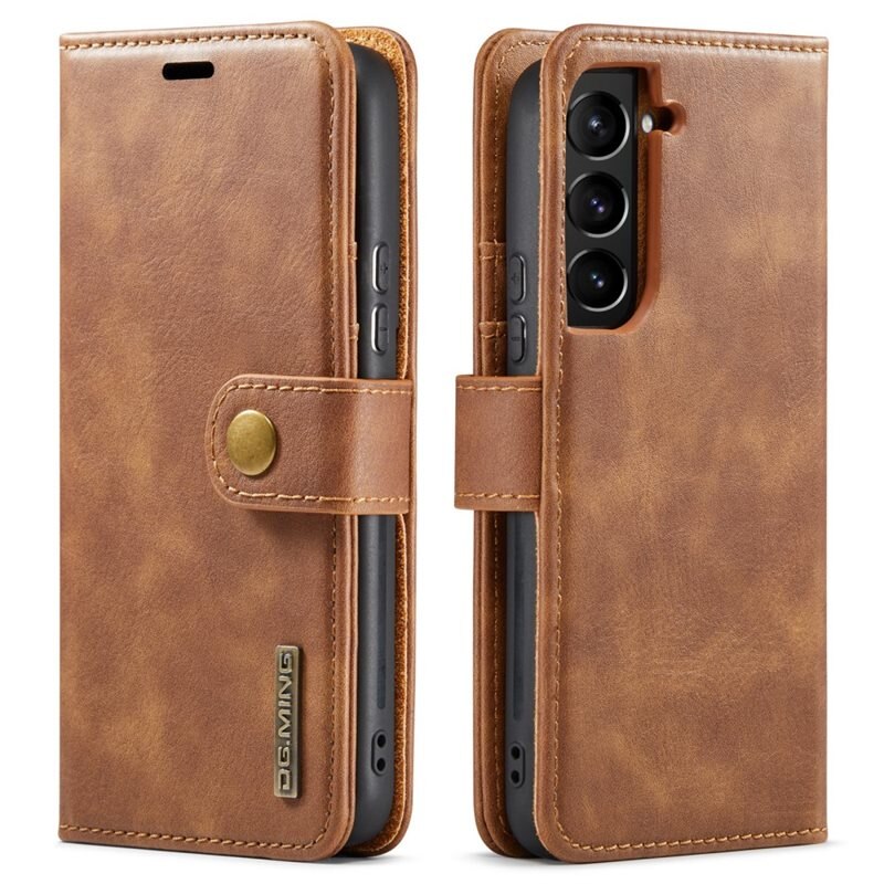 DG.MING Magnet Wallet Samsung Galaxy S22 Plus Cognac - Stilrent lær-etui med avtagbart magnetisk deksel