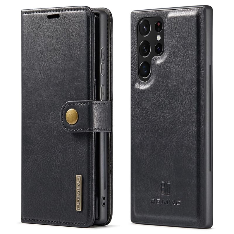 DG.MING Magnet Wallet Samsung Galaxy S22 Ultra Black - Stilrent lær-etui med avtagbart magnetisk deksel