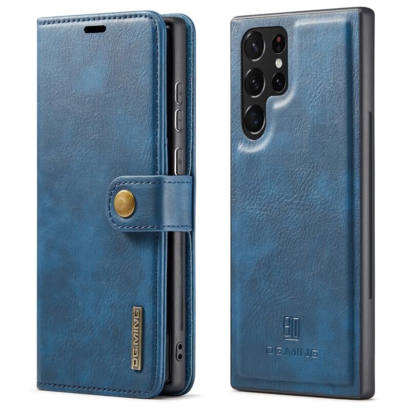 DG.MING Magnet Wallet Samsung Galaxy S22 Ultra Blue - Stilrent lær-etui med avtagbart magnetisk deksel