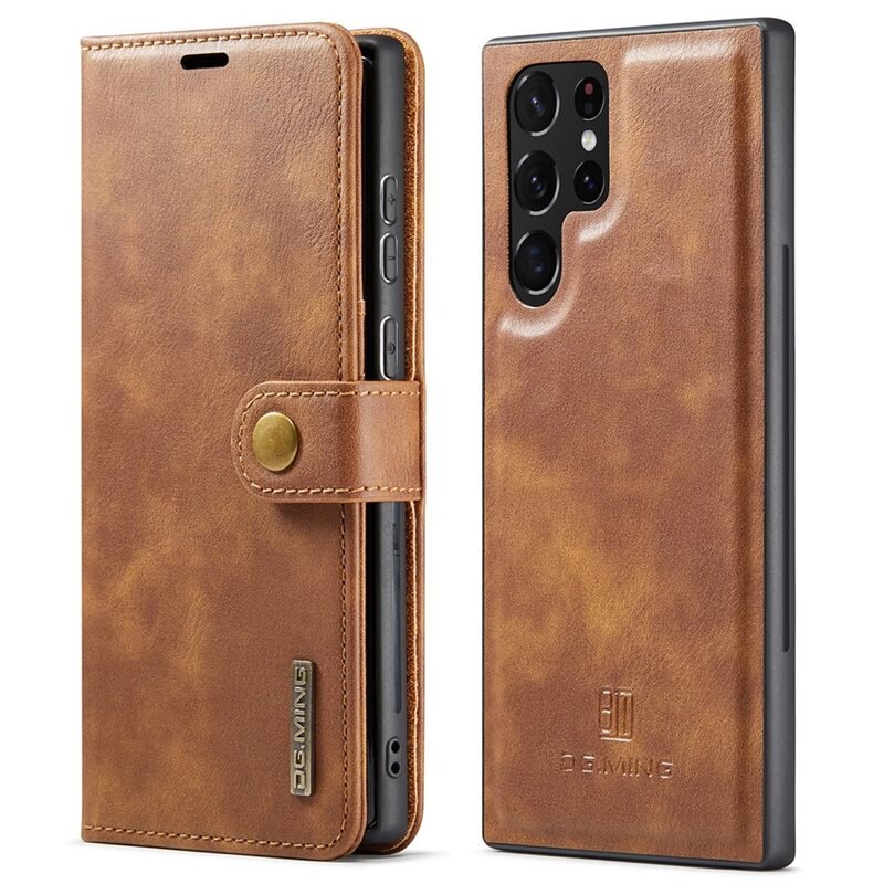 DG.MING Magnet Wallet Samsung Galaxy S22 Ultra Cognac - Stilrent lær-etui med avtagbart magnetisk deksel