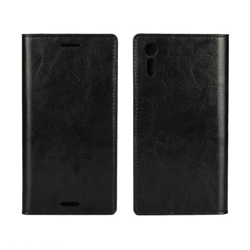 Mobiletui Ekte Lær Sony Xperia XZ/XZs Svart - Tynn etui med kortlomme og støttefunksjon