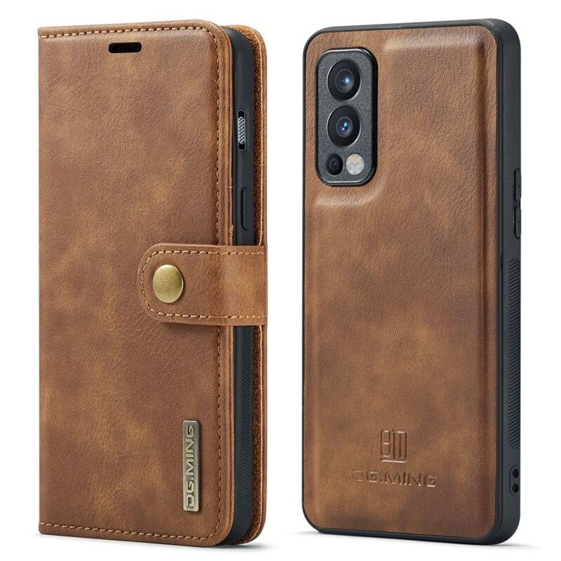 DG.MING Magnet Wallet OnePlus Nord 2 5G Cognac - Stilrent lær-etui med avtagbart magnetisk deksel