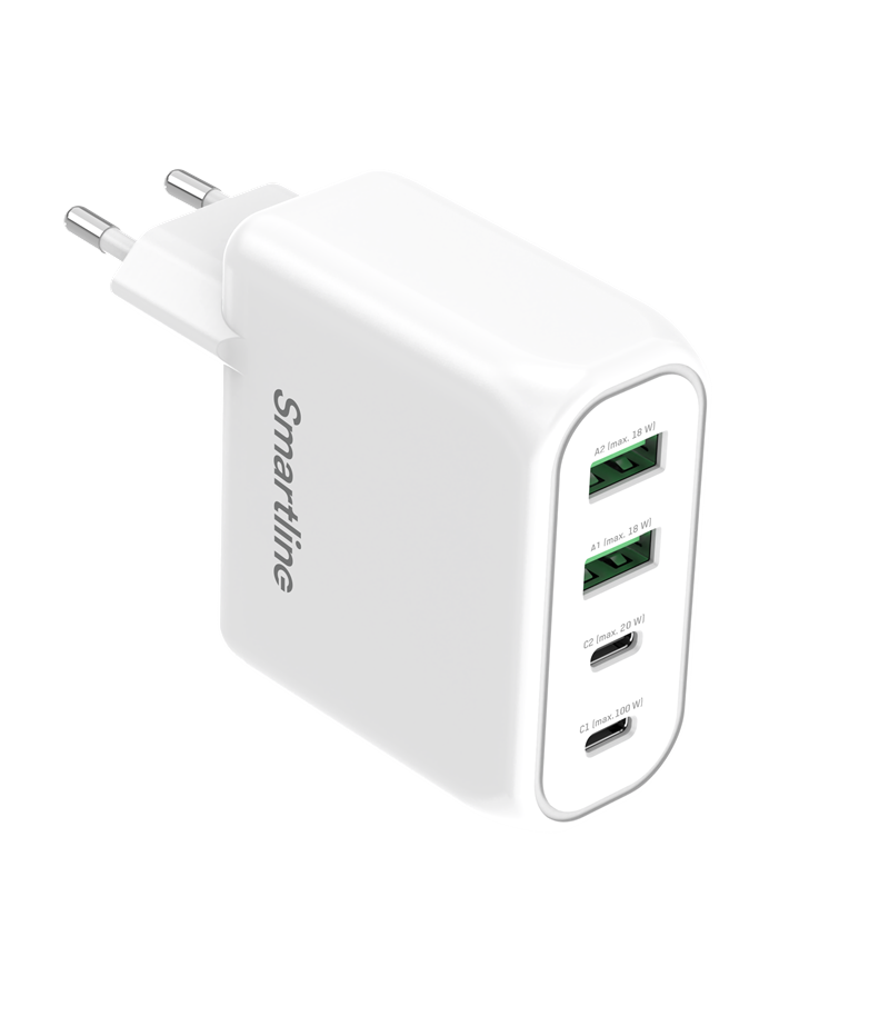 Smartline Vegglader PD 100W 4 Port USB-C + USB-A hvit