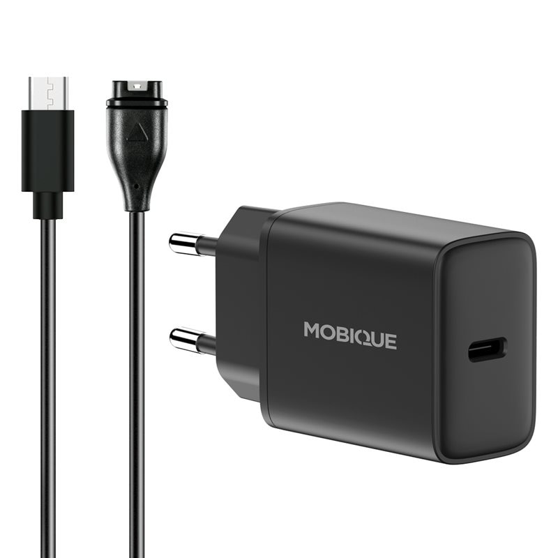 Komplett lader Garmin Fenix 5/Fenix 5 Plus kabel og vegglader 20W Svart