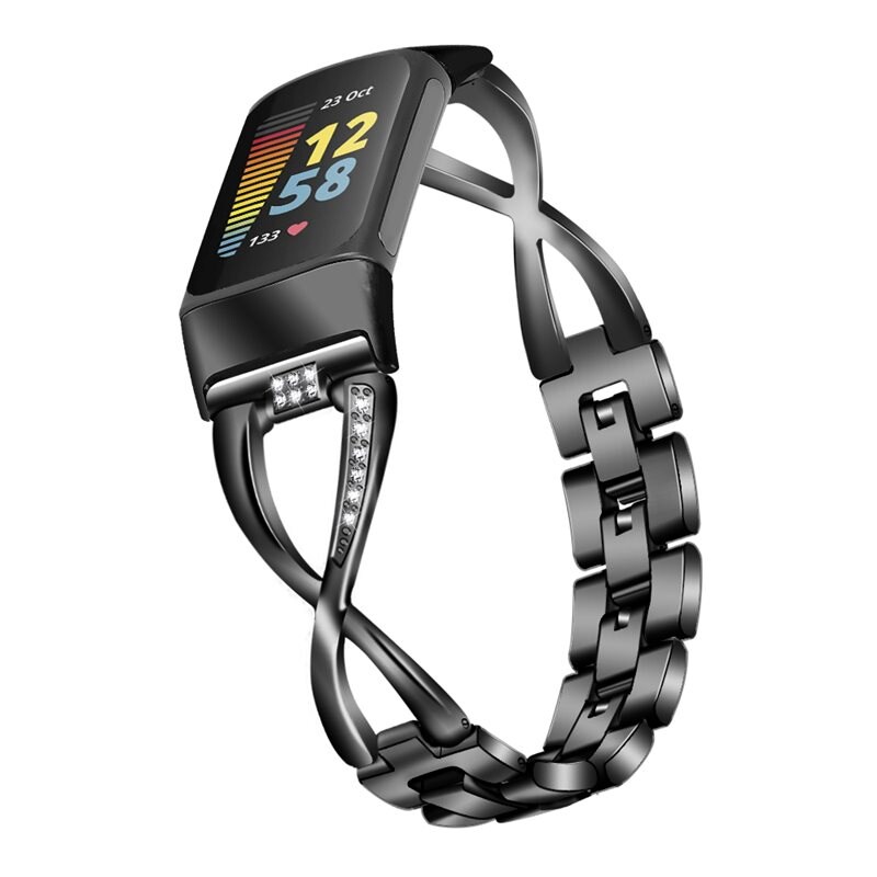 Crystal Bracelet Fitbit Charge 6 Svart - Elegant reim med glitrende steiner i stilfull design
