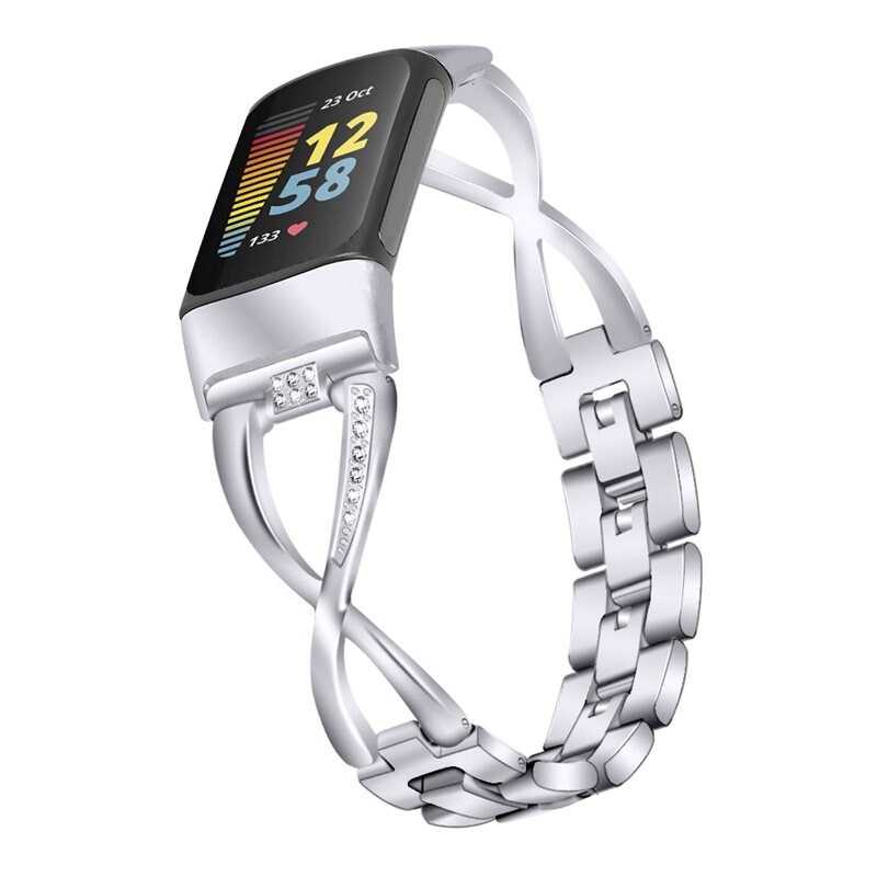 Crystal Bracelet Fitbit Charge 6 Sølv - Elegant reim med glitrende steiner i stilfull design
