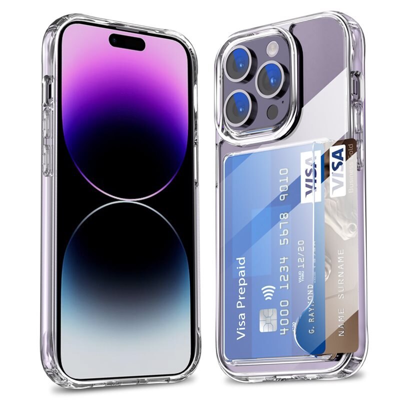 Hybriddeksel Kortholder iPhone 15 Pro Max Gjennomsiktig - Praktiskt deksel med kortlomme