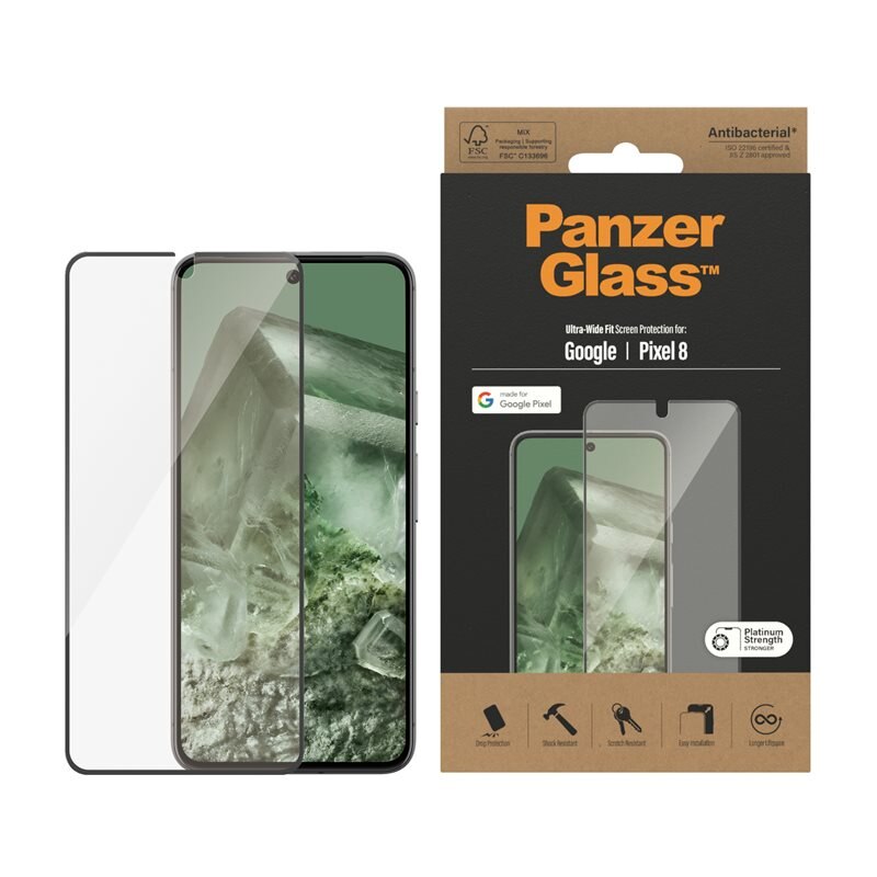 PanzerGlass Google Pixel 8 Screen Protector (with EasyAligner) Ultra Wide Fit - Herdet glass skjermbeskytter med monteringsramme - Enkel installasjon