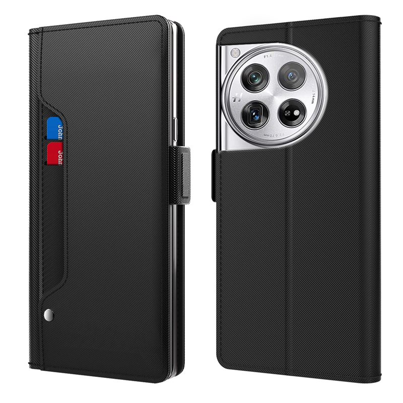 Lommebokdeksel Speil OnePlus 12 svart - Pengepungdeksel med kortlomme