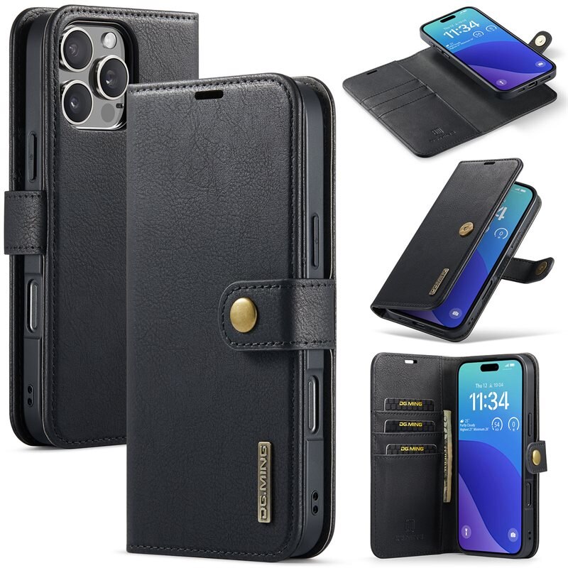 DG.MING Magnet Wallet iPhone 16 Pro Max Black - Stilrent lær-etui med avtagbart magnetisk deksel