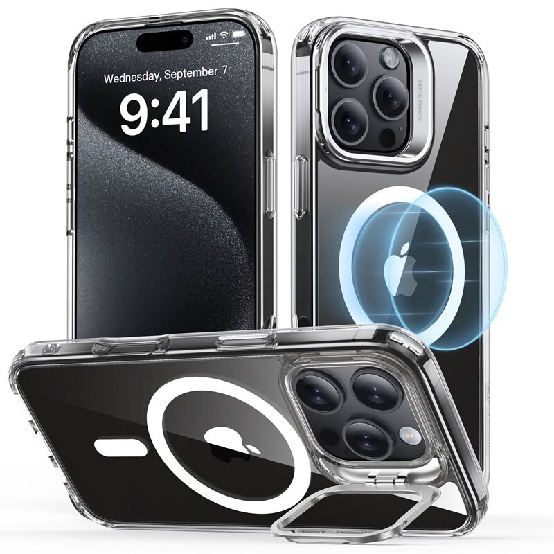ESR Classic Kickstand HaloLock MagSafe iPhone 16 Pro Max Gjennomsiktig - Mobildeksel med MagSafe og stativfunksjon