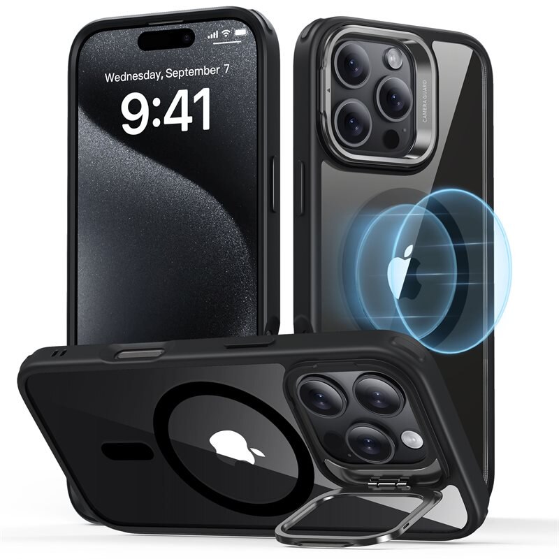 ESR Classic Kickstand HaloLock MagSafe iPhone 16 Pro Svart/gjennomsiktig - Mobildeksel med MagSafe og stativfunksjon