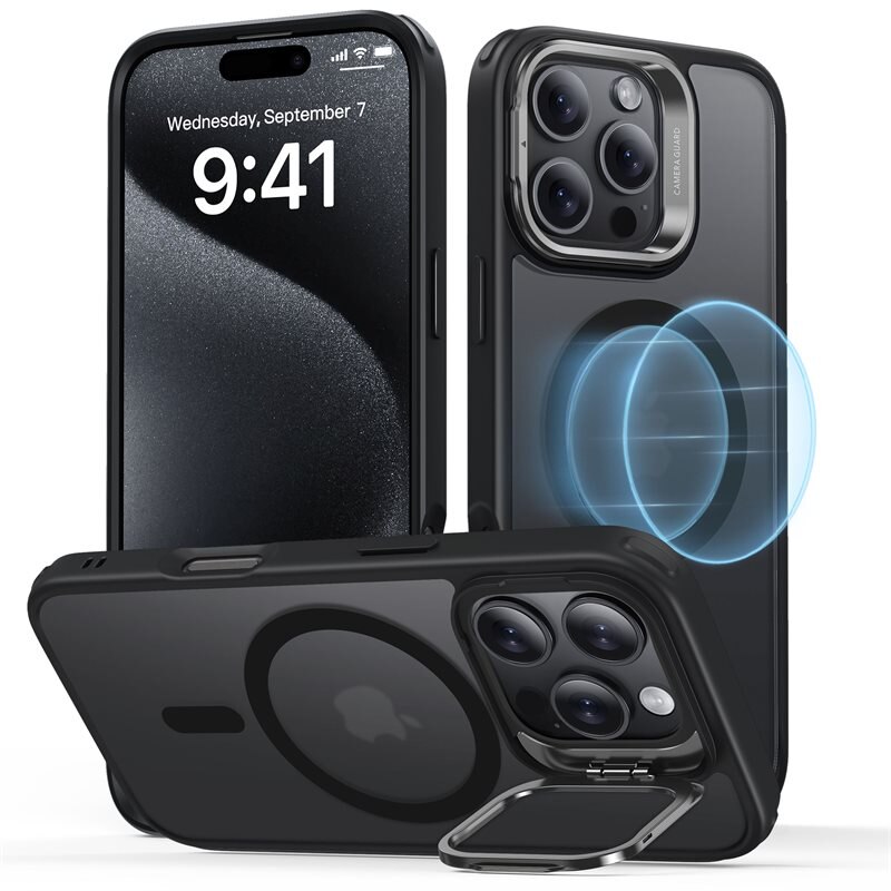 ESR Classic Kickstand HaloLock MagSafe iPhone 16 Pro Max Frosted Black - Mobildeksel med MagSafe og stativfunksjon