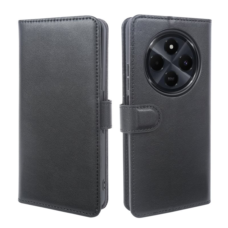 Ekte Lærveske Xiaomi Redmi 14C Svart - Stilfullt lommeboketui med plass for sedler og kort