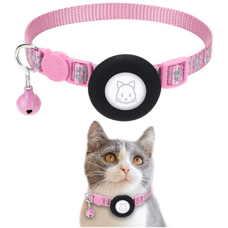 Apple AirTag Katt Halsbånd Reflekterende potetrykk Lys rosa