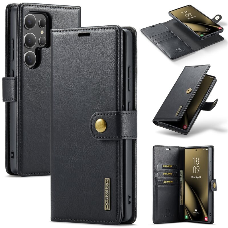 DG.MING Magnet Wallet Samsung Galaxy S25 Ultra Black - Stilrent lær-etui med avtagbart magnetisk deksel