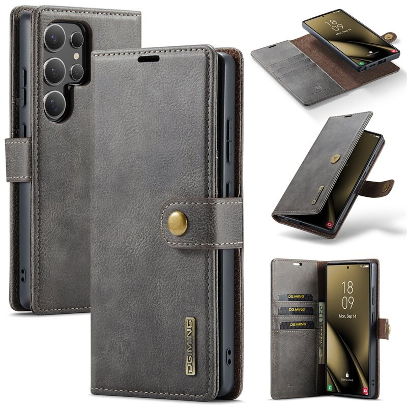 DG.MING Magnet Wallet Samsung Galaxy S25 Ultra Brown - Stilrent lær-etui med avtagbart magnetisk deksel