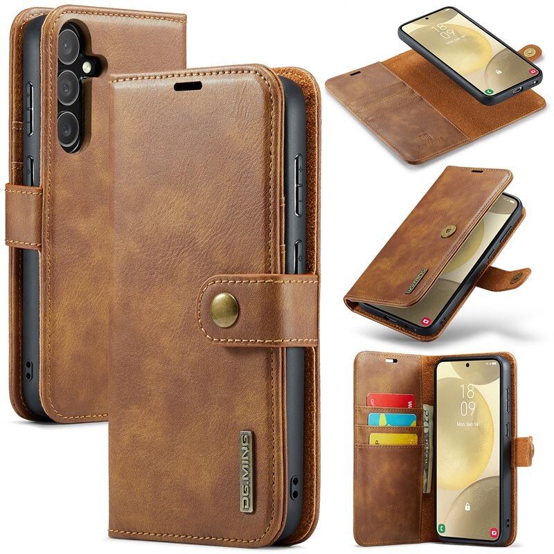 DG.MING Magnet Wallet Samsung Galaxy S25 Plus Cognac - Stilrent lær-etui med avtagbart magnetisk deksel