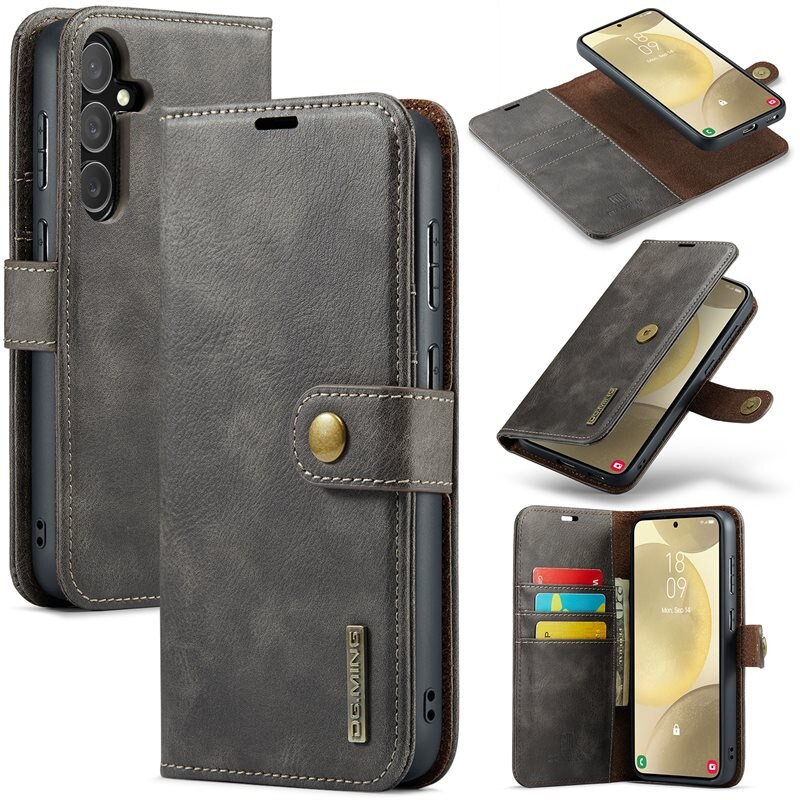 DG.MING Magnet Wallet Samsung Galaxy S25 Plus Brown - Stilrent lær-etui med avtagbart magnetisk deksel