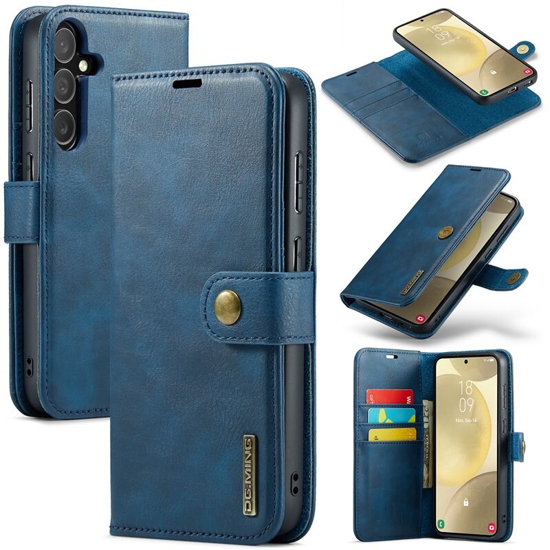 DG.MING Magnet Wallet Samsung Galaxy S25 Plus Blue - Stilrent lær-etui med avtagbart magnetisk deksel
