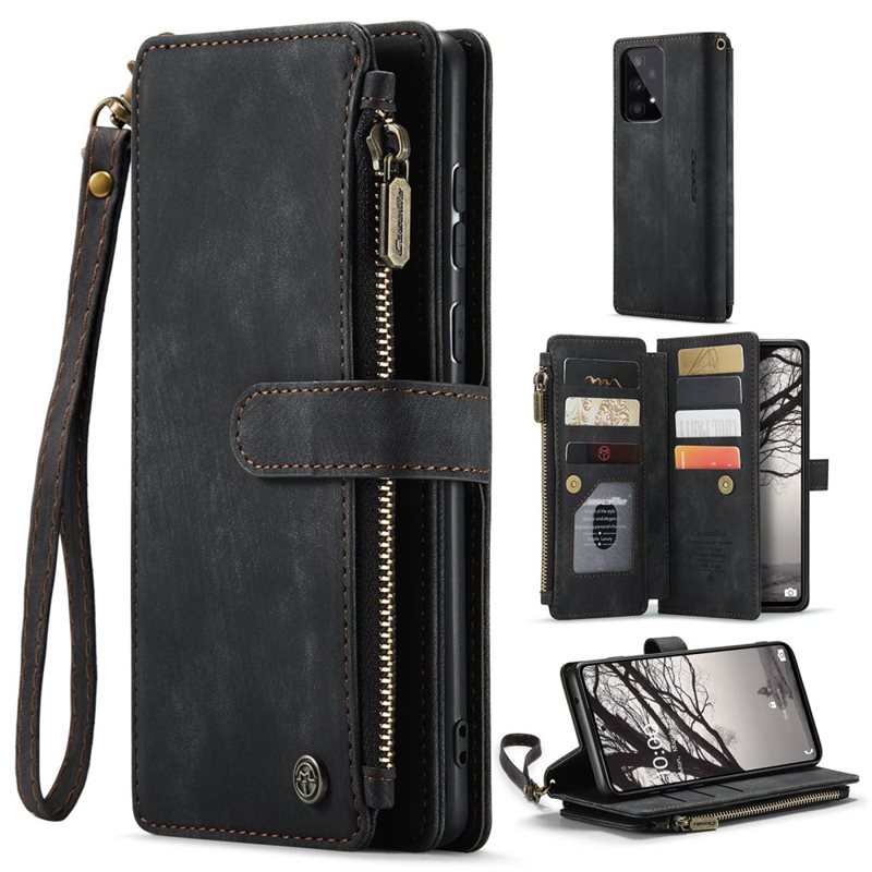 CaseMe Zipper Wallet Samsung Galaxy A53 Svart - Mobildeksel med innebygd lommebok, myntlomme og seddellomme