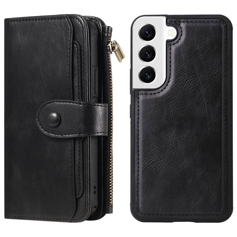 Magnet Leather Multi-Wallet Samsung Galaxy S22 svart - Avtagbart magnetisk deksel - Allsidig lommebokbeskyttelse