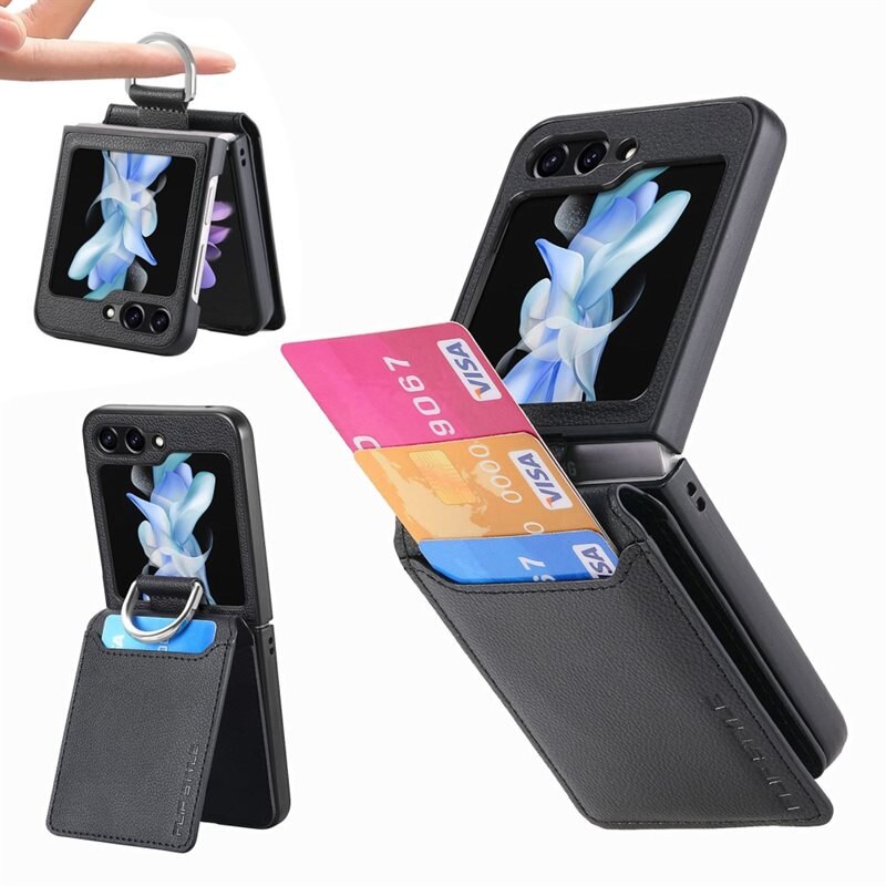 Samsung Galaxy Z Flip 6 Deksel Ringholder + Kortholder svart