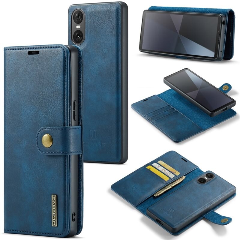 DG.MING Magnet Wallet Sony Xperia 10 VI Blue - Stilrent lær-etui med avtagbart magnetisk deksel
